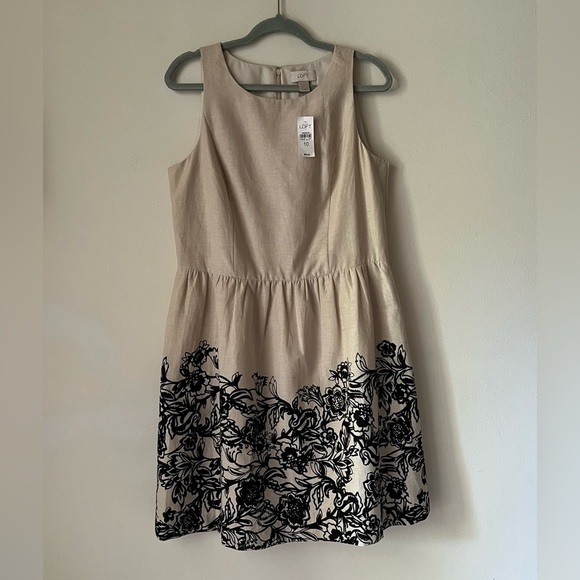 LOFT Dresses & Skirts - NWT Ann Taylor LOFT Beige & Black Floral Linen Blend Sleeveless Dress Size 10